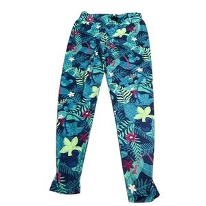 Disney Aulani Tropical Print Leggings Blue Green Hawaiian Print Size Medium